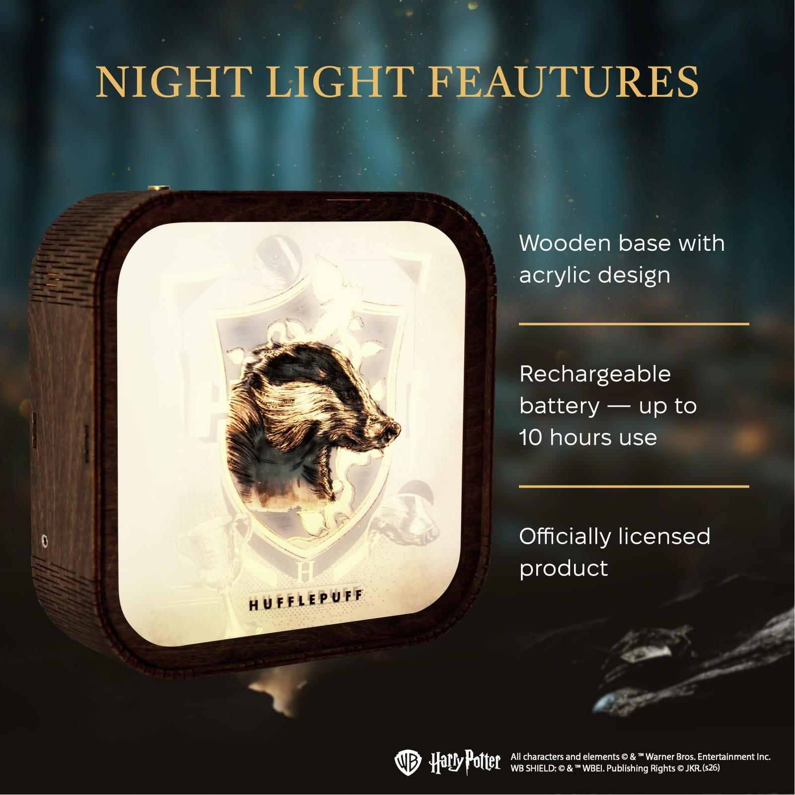 Wooden Acrylic Harry Potter Night Light - Badger of Hufflepuff by Enjoy The Wood